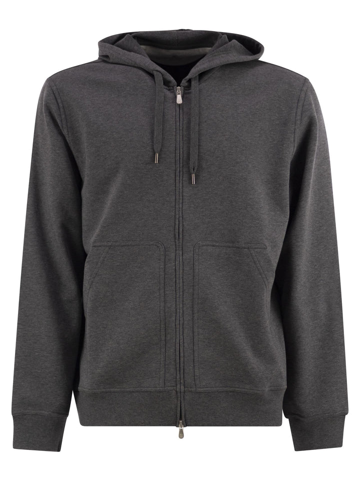 Brunello Cucinelli Men Cotton Fleece Topwear With Zip And Hood