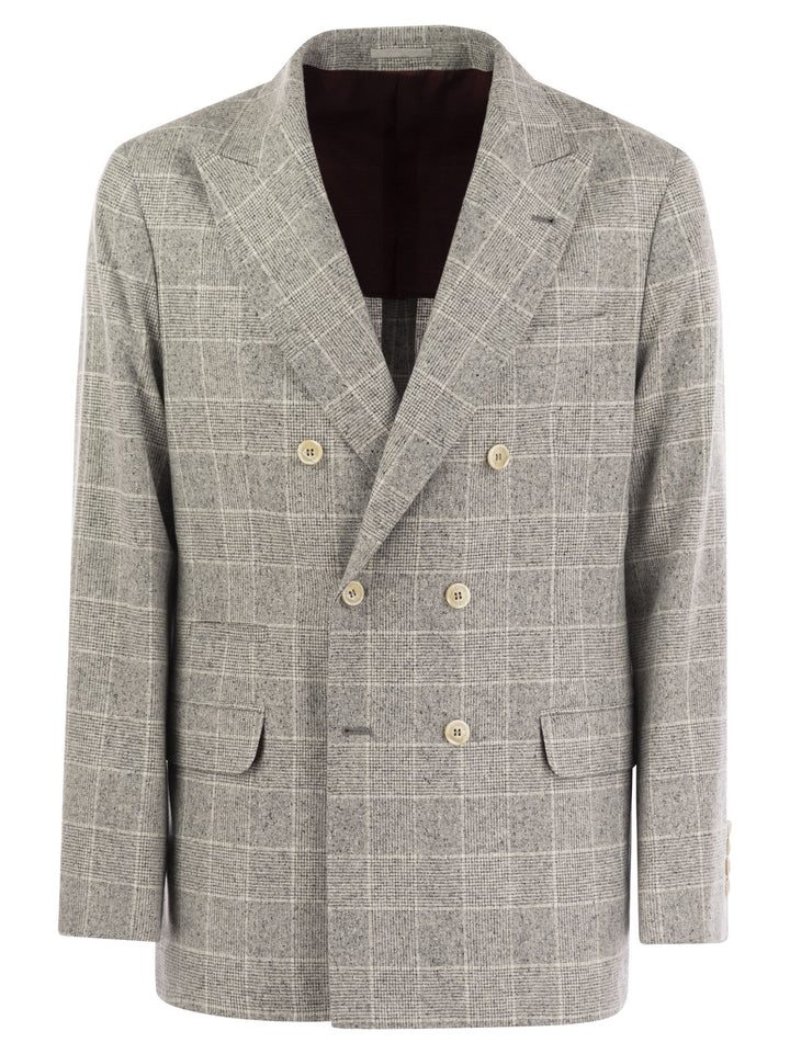 Brunello Cucinelli Men One-And-A-Half-Breasted Deconstructed Jacket In Prince Of Wales