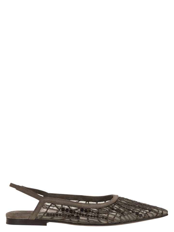 Brunello Cucinelli Women Sandal With Sparkling Abstract Embroidery In Suede