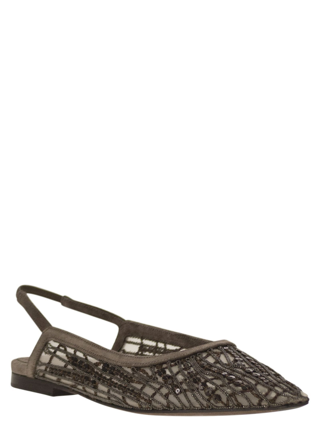Brunello Cucinelli Women Sandal With Sparkling Abstract Embroidery In Suede