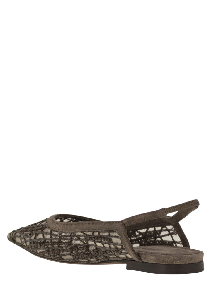 Brunello Cucinelli Women Sandal With Sparkling Abstract Embroidery In Suede