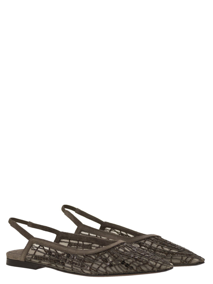 Brunello Cucinelli Women Sandal With Sparkling Abstract Embroidery In Suede
