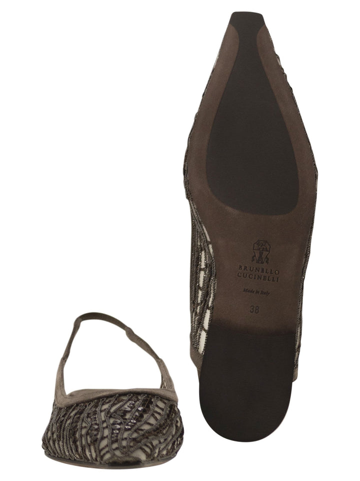 Brunello Cucinelli Women Sandal With Sparkling Abstract Embroidery In Suede