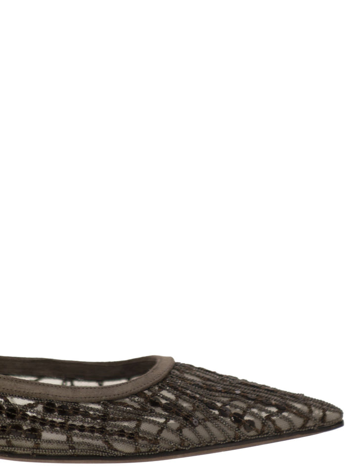 Brunello Cucinelli Women Sandal With Sparkling Abstract Embroidery In Suede