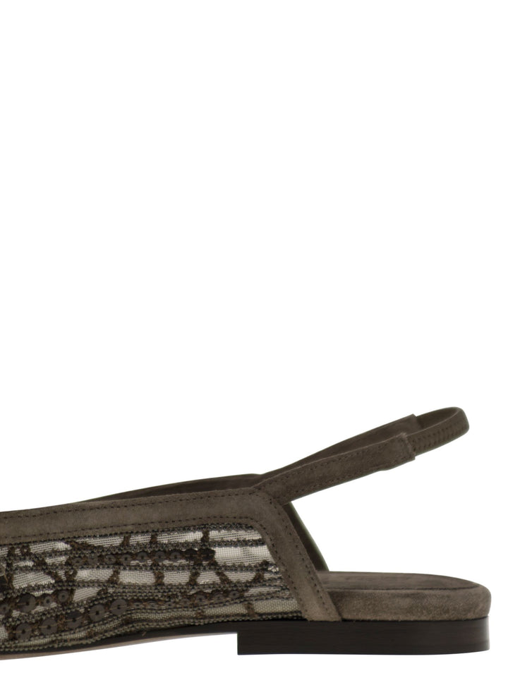 Brunello Cucinelli Women Sandal With Sparkling Abstract Embroidery In Suede