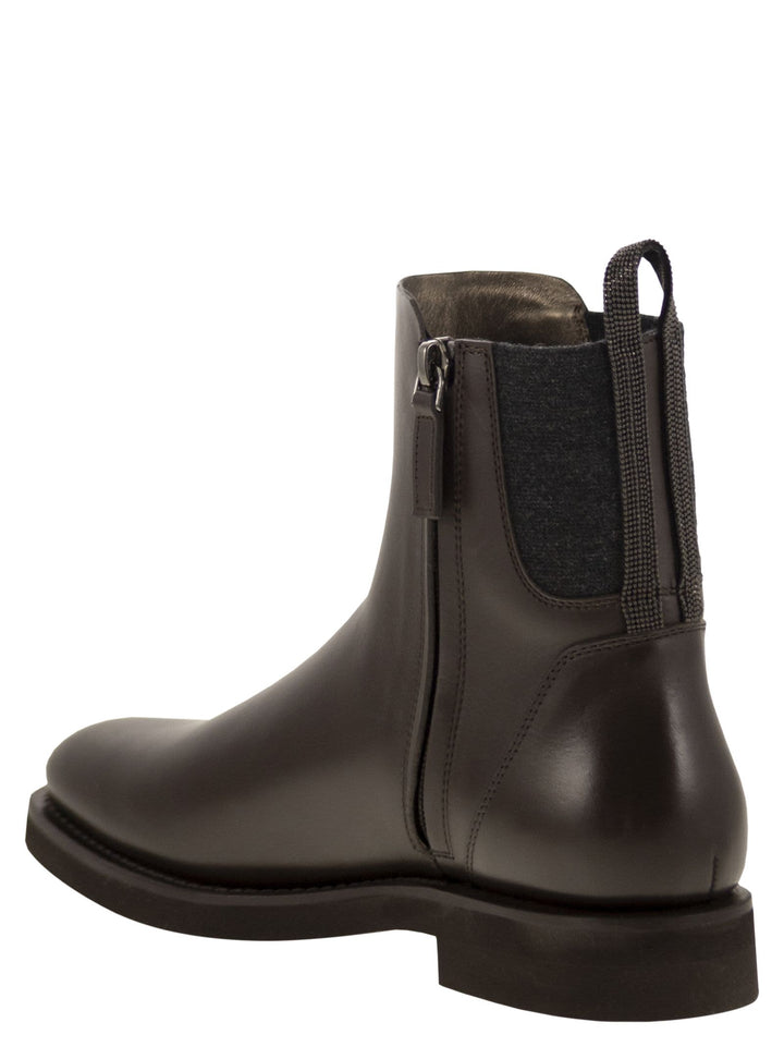 Brunello Cucinelli Women Chelsea Boot In Matt Calfskin With Shiny Detail