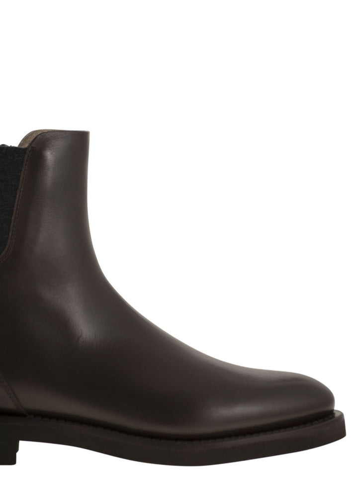 Brunello Cucinelli Women Chelsea Boot In Matt Calfskin With Shiny Detail
