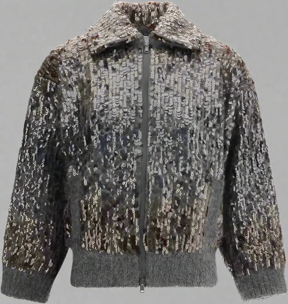 Textured jacket with a patterned collar on a white background