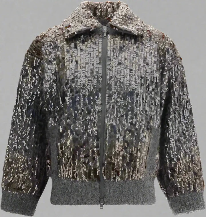 Textured jacket with a patterned collar on a white background