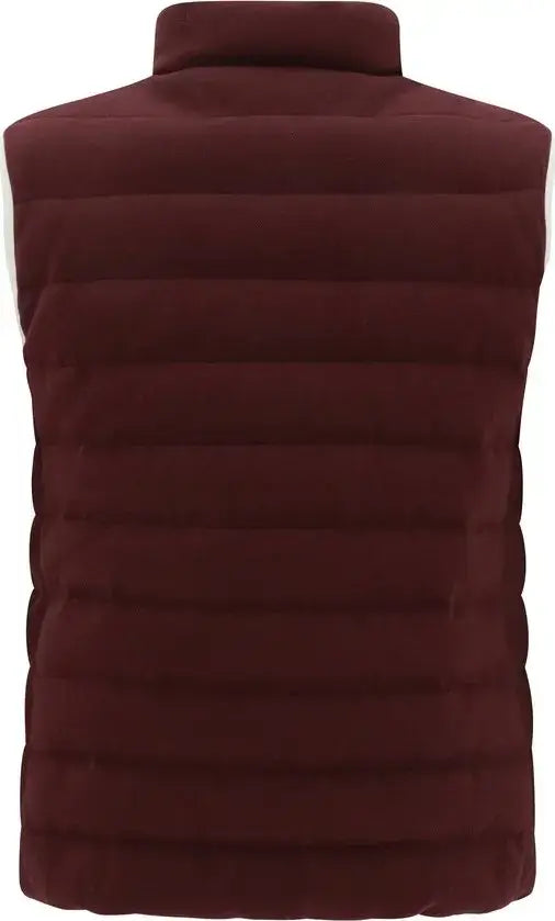 Maroon puffer vest on a white background