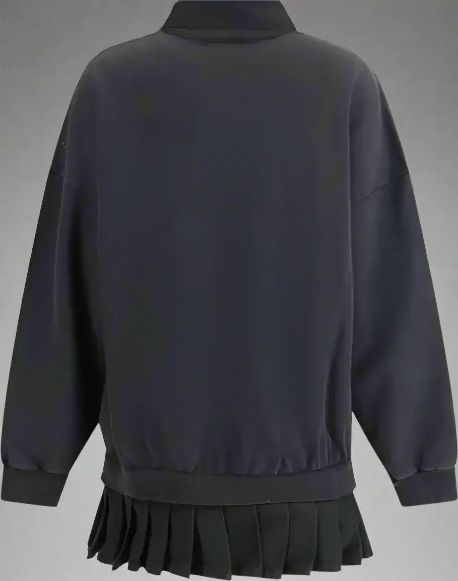 Black sweatshirt with a pleated skirt on a white background