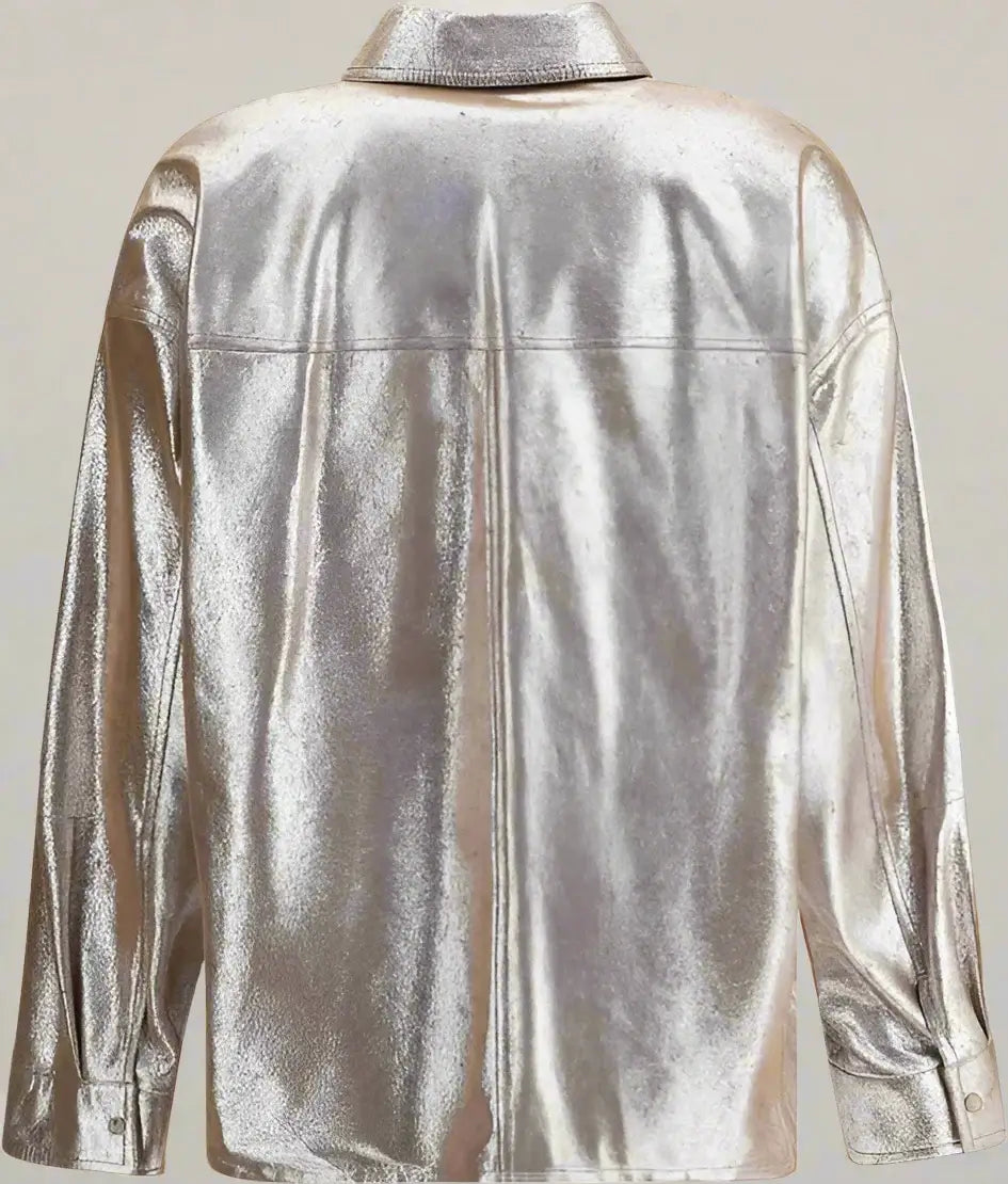 Silver metallic shirt on a white background