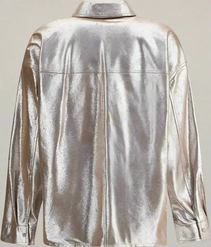 Silver metallic shirt on a white background
