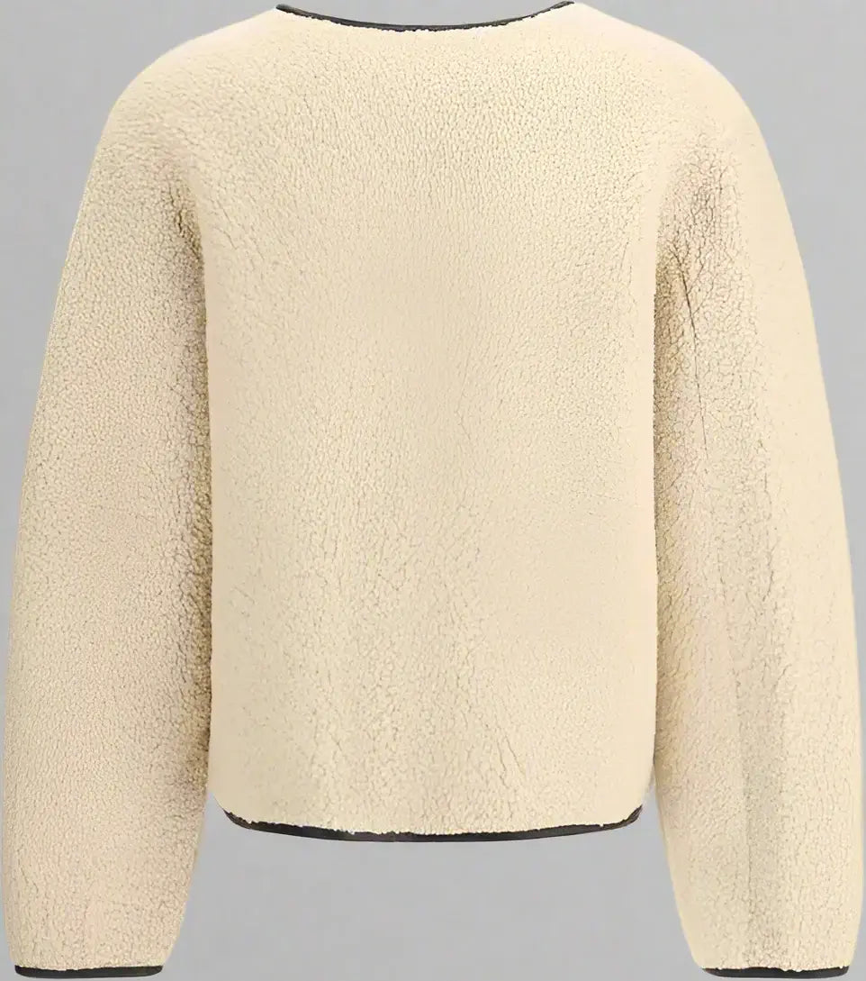 Beige fleece pullover on a white background