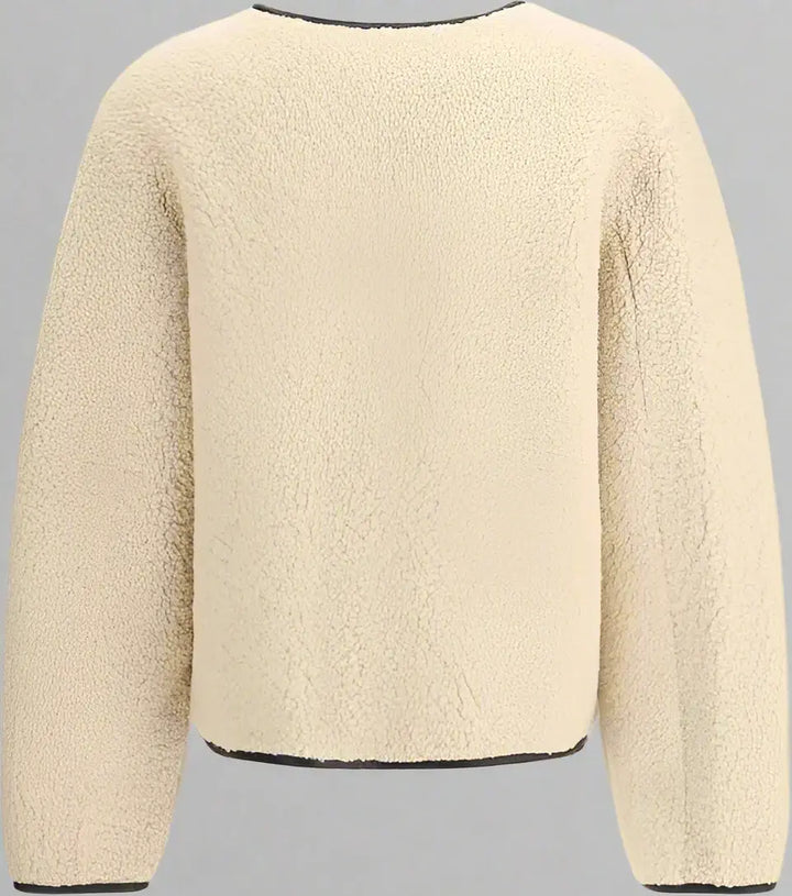 Beige fleece pullover on a white background