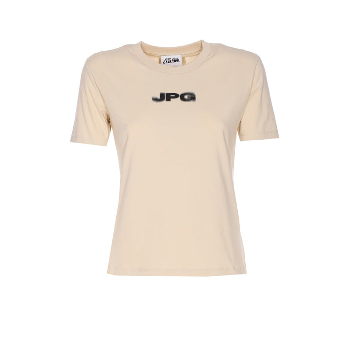 Beige t-shirt with 'JPG' logo on a white background