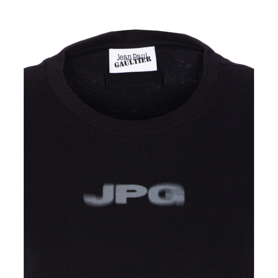 Black t-shirt with 'JPG' logo and 'Jean Paul Gaultier' label on a white background