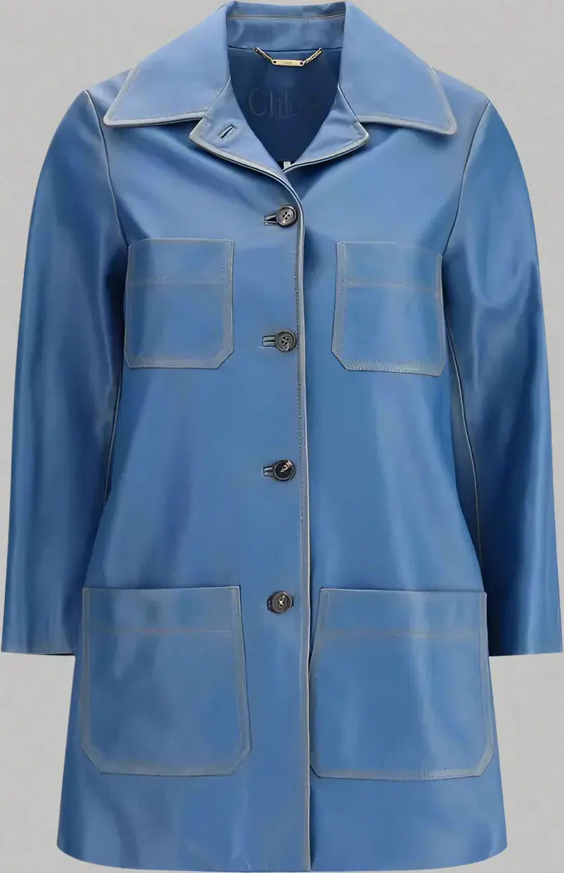 Chloé women's single breasted royal blue Leather Coat