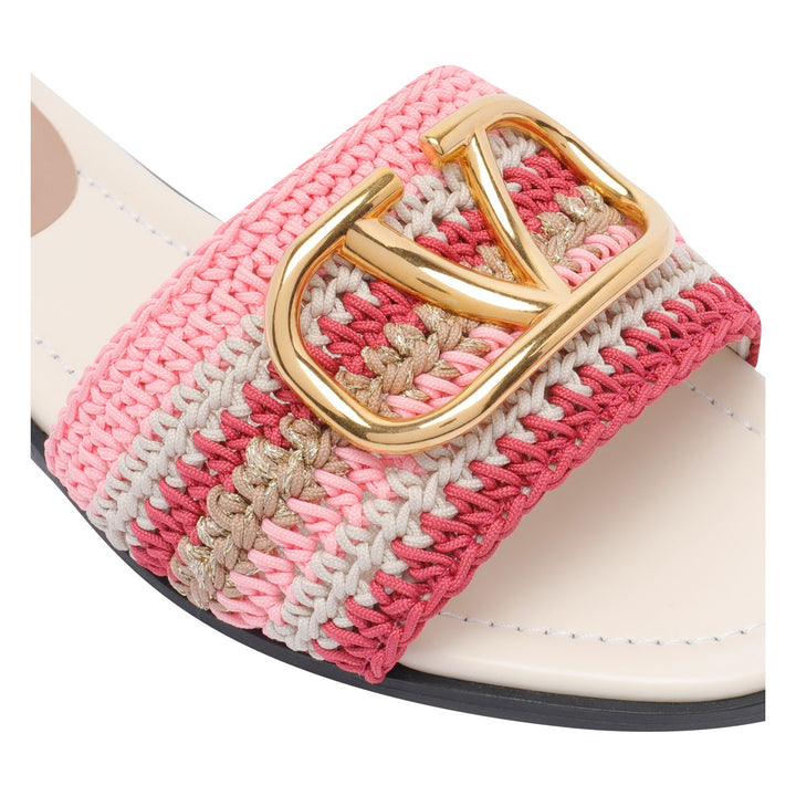 Valentino Garavani Women Crochet Embroidery Vlogo Signature Slide Sandals