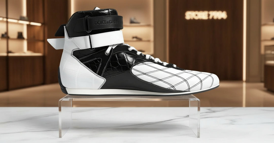 Dolce & Gabbana Black White Leather High Top Sneakers Shoes