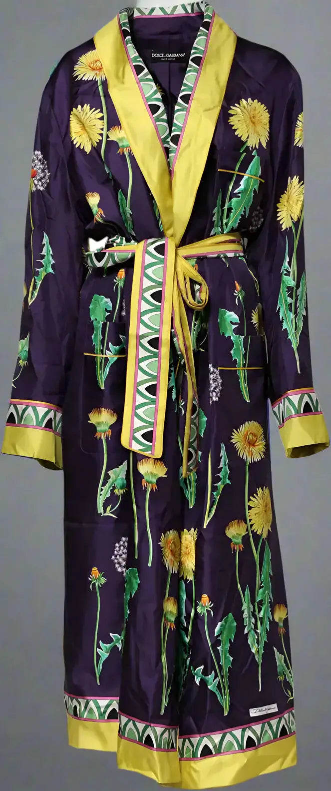 DOLCE & GABBANA women's Blue Floral Print Silk Long Sleeves Wrap Robe