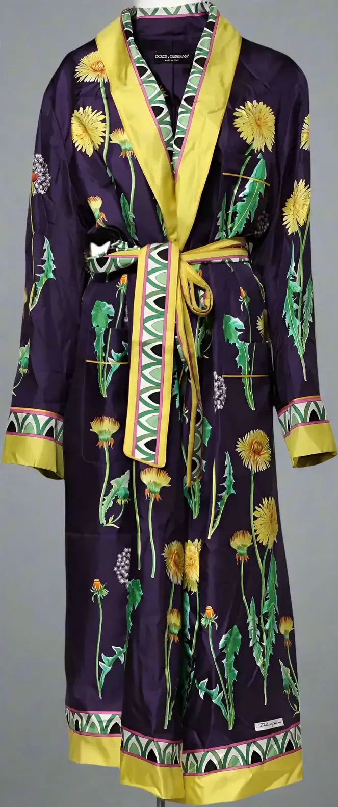 DOLCE & GABBANA women's Blue Floral Print Silk Long Sleeves Wrap Robe