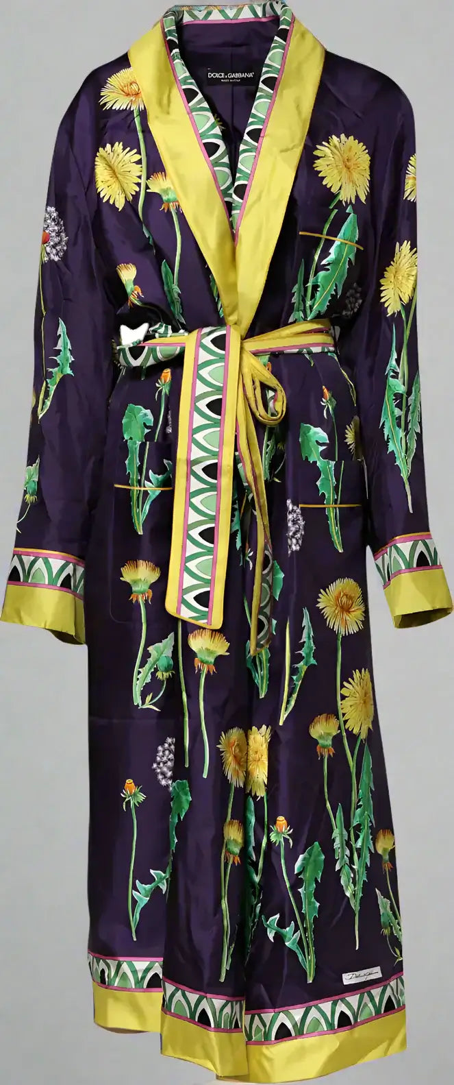 DOLCE & GABBANA women's Blue Floral Print Silk Long Sleeves Wrap Robe