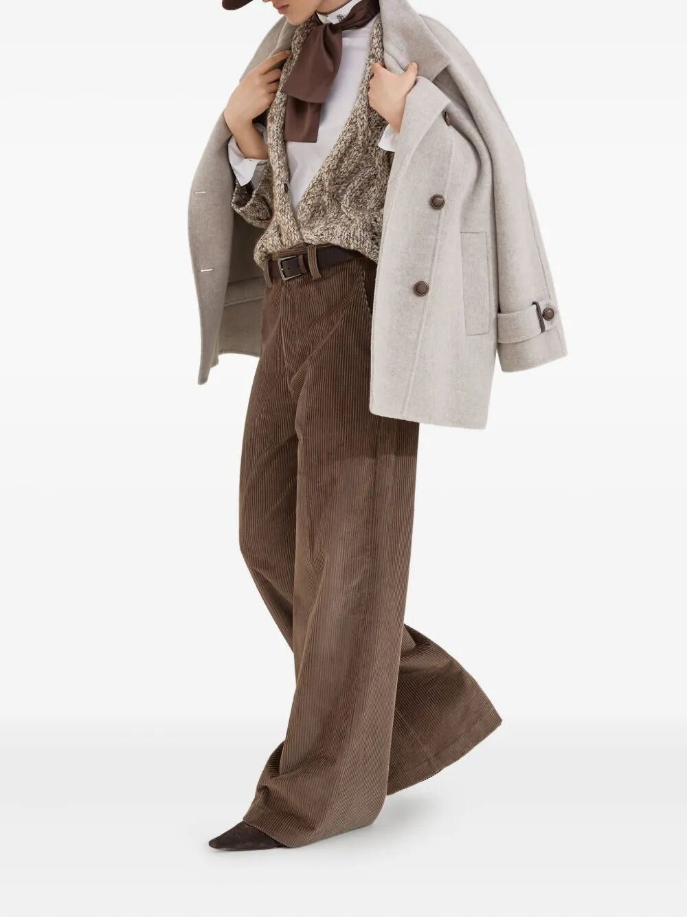 Brunello Cucinelli Women Corduroy Loose Pants With Monili