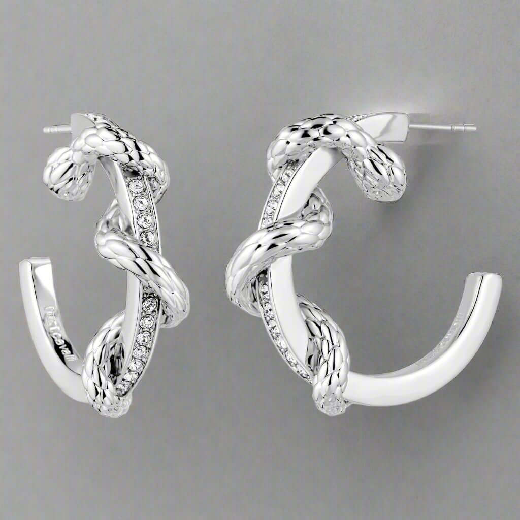 Just Cavalli silver tone open hoop serpent rhinestone Earrings