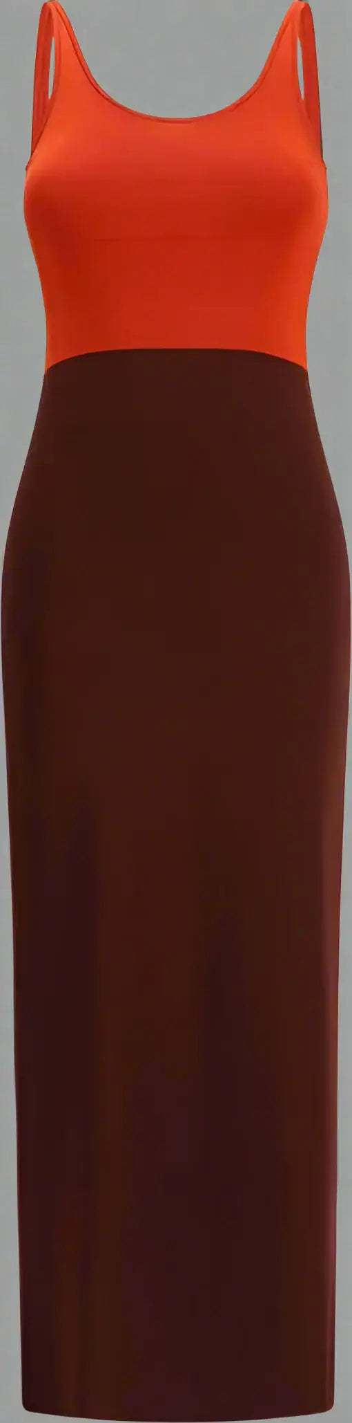 Two-tone orange and brown dress with thin straps