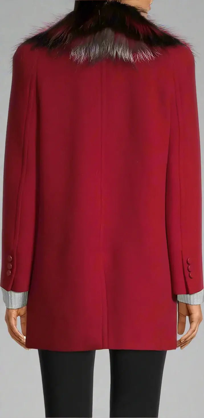 FENDI women's red Fur Collar Wool Coat