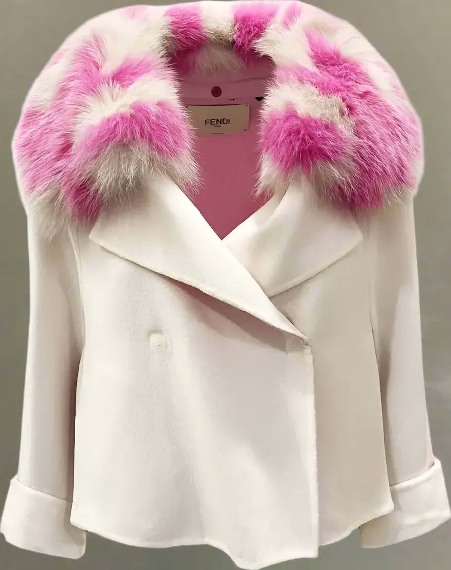 FENDI women's  Fur Collar Cashmere Cape Jacket