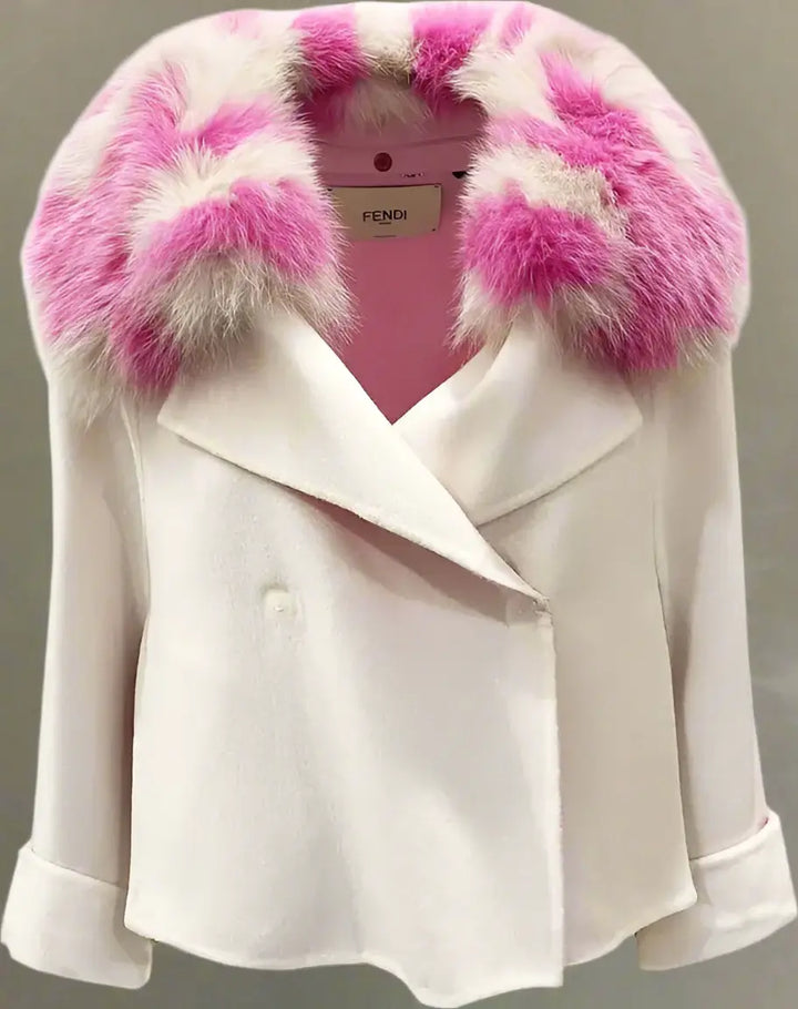 FENDI women's  Fur Collar Cashmere Cape Jacket