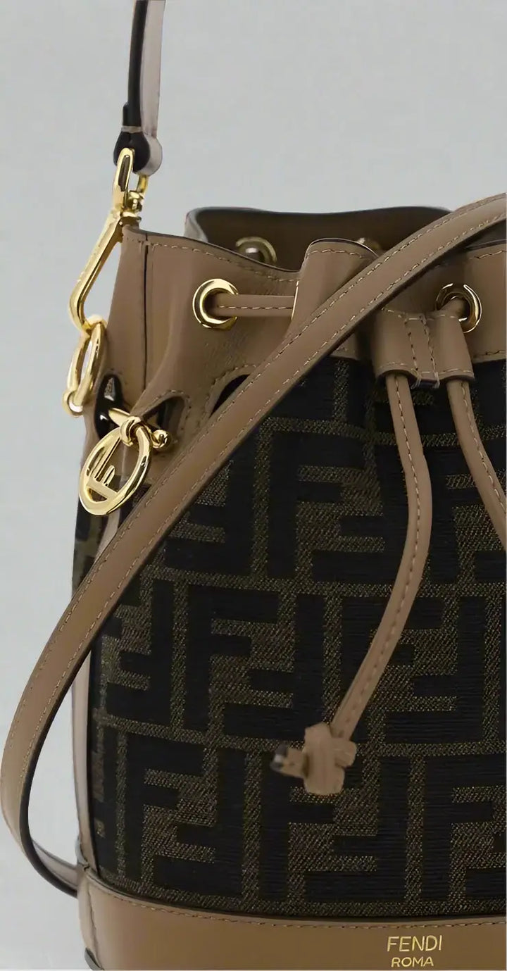 Fendi bucket bag with monogram pattern and gold hardware