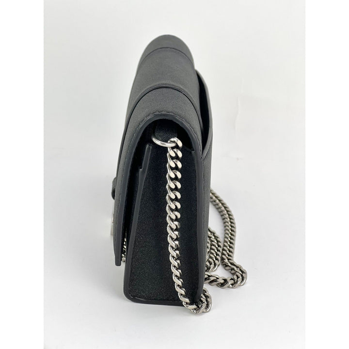 BALENCIAGA Hourglass Wallet On Chain Black Glitter Clutch Shoulder Bag