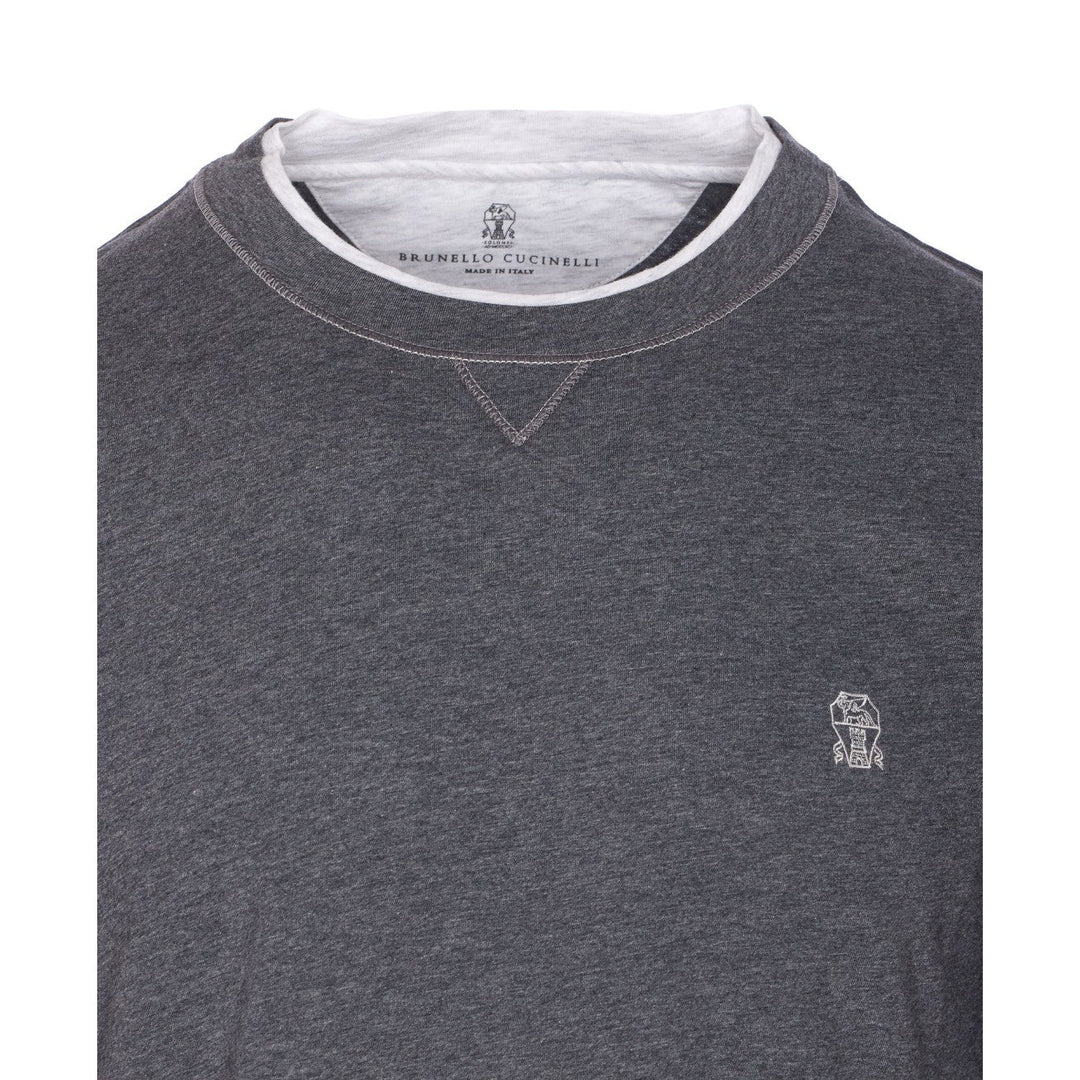 Brunello Cucinelli Men Faux Layering Logo T-Shirt
