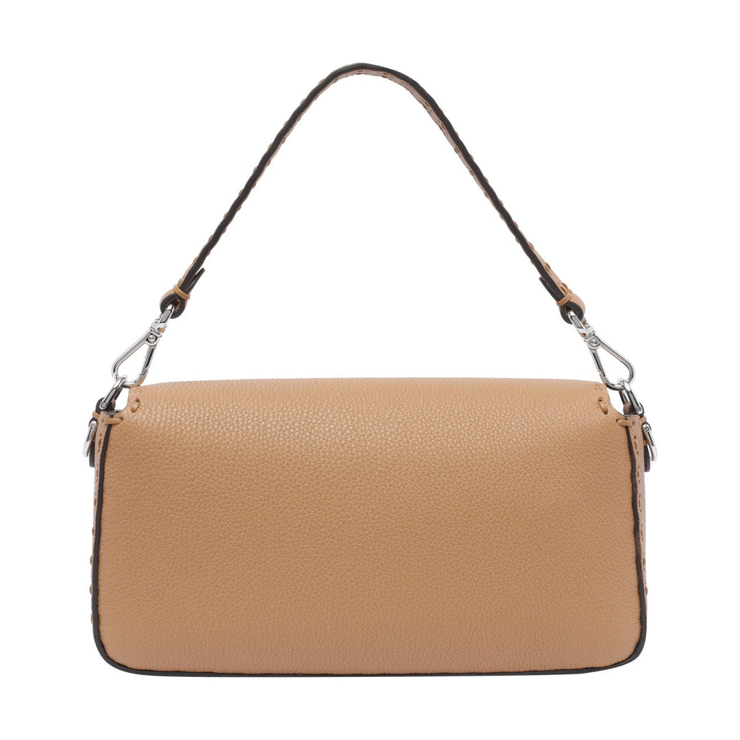 Beige handbag with a strap on a white background