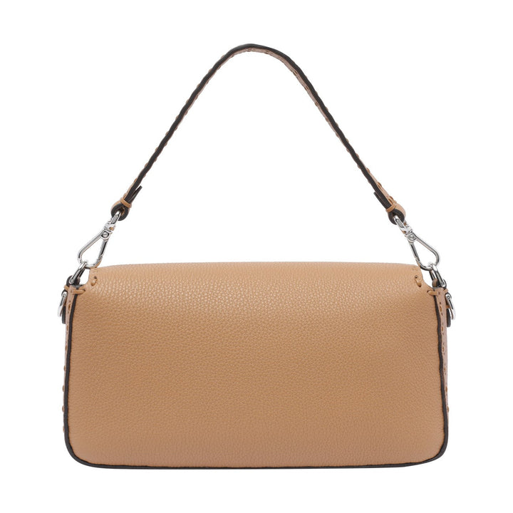 Beige handbag with a strap on a white background