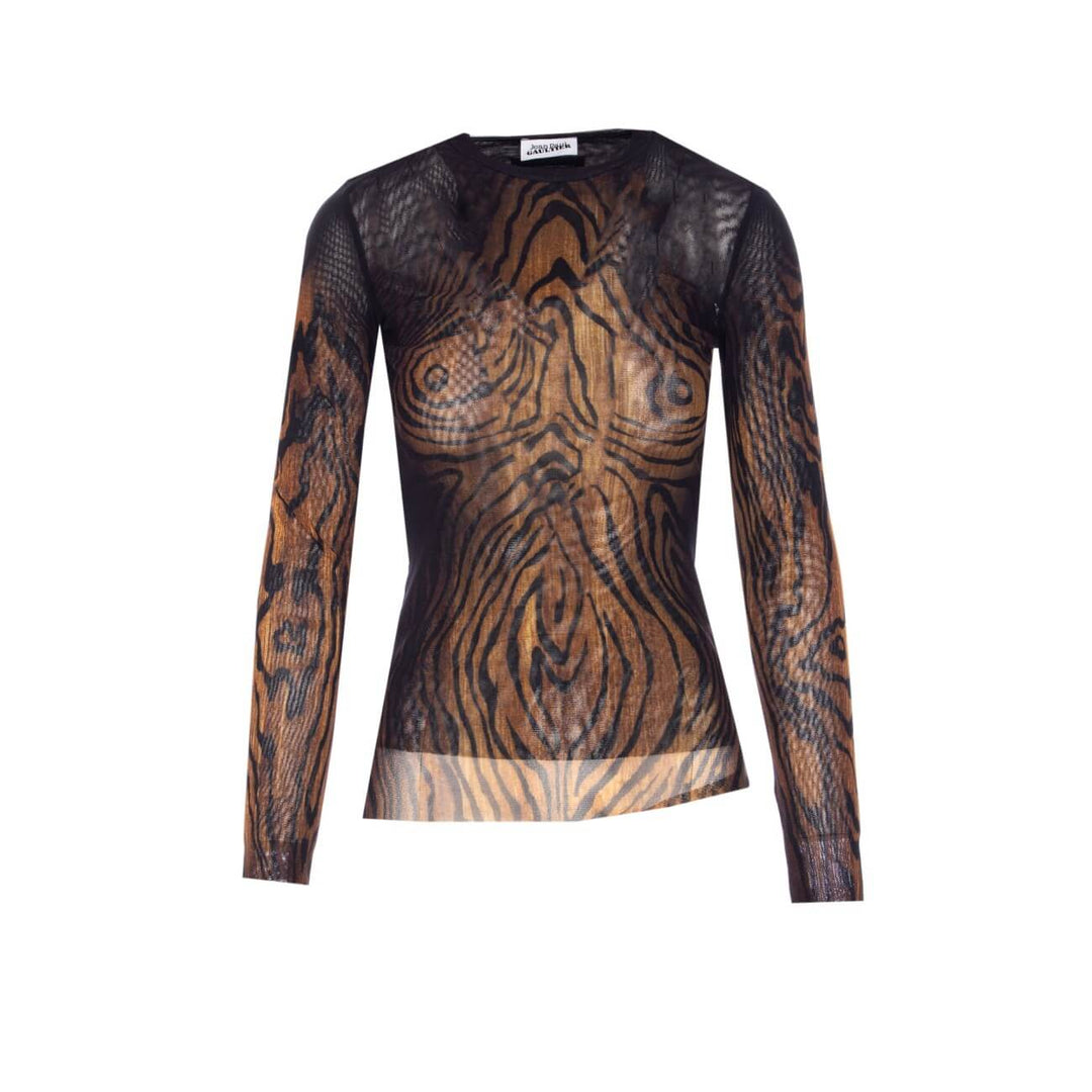 Jean Paul Gaultier Women Mesh Long Slevees The Wood Print Top