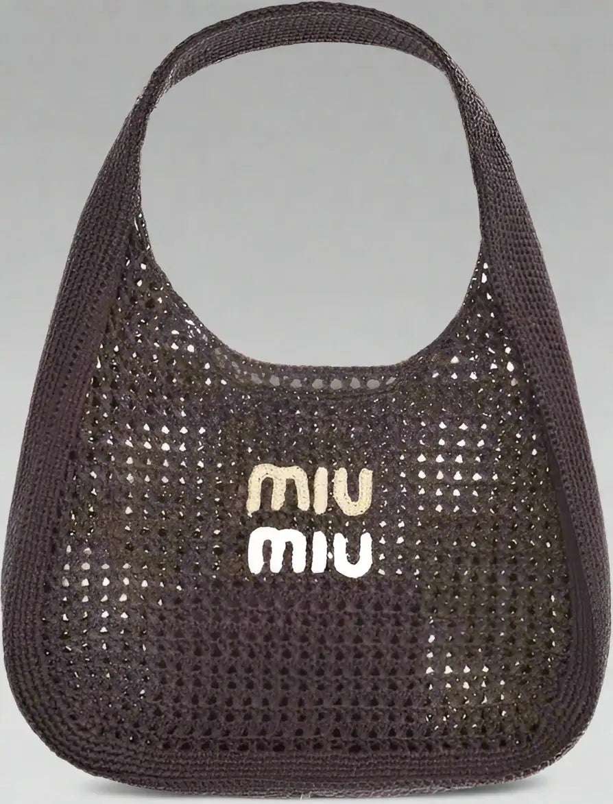 Miu Miu Rafia Shoulder Bag with front logo motif