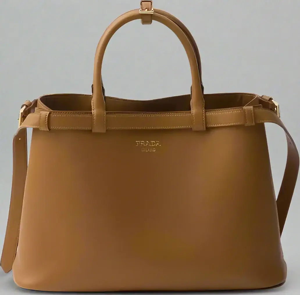 PRADA women's brown Leather Buckle Handle Bag