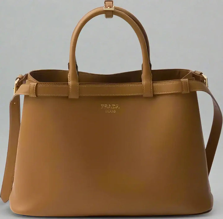 PRADA women's brown Leather Buckle Handle Bag