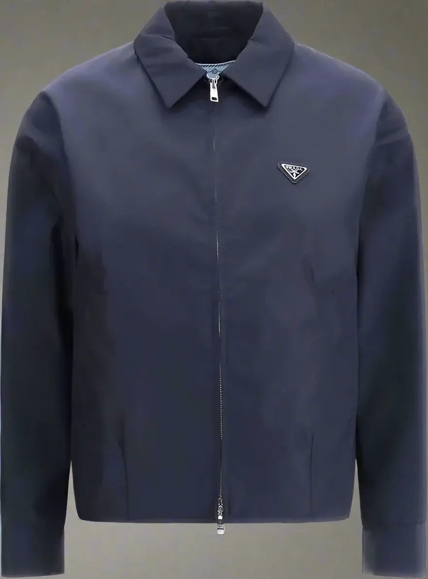 Navy blue jacket with a brand logo on a white background