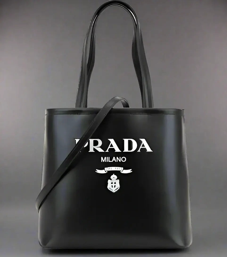 PRADA black Logo Leather Tote bag