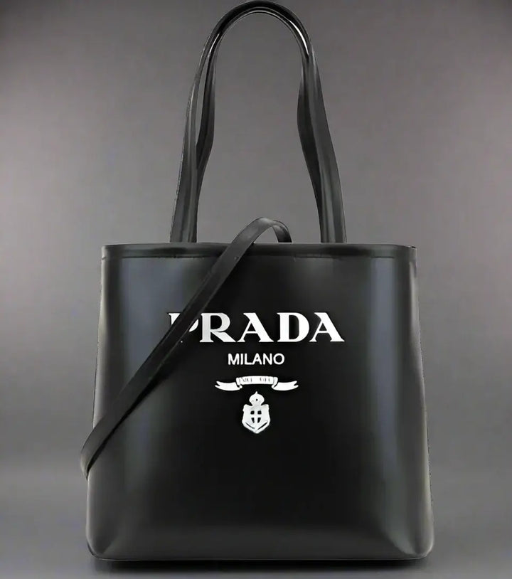 PRADA black Logo Leather Tote bag