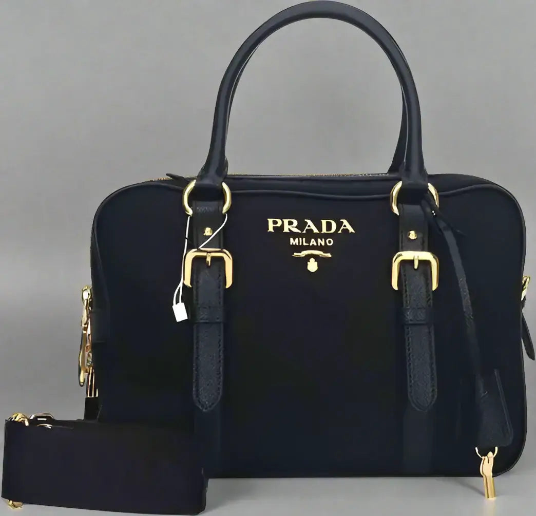 PRADA black Logo Nylon Top Hand Bag