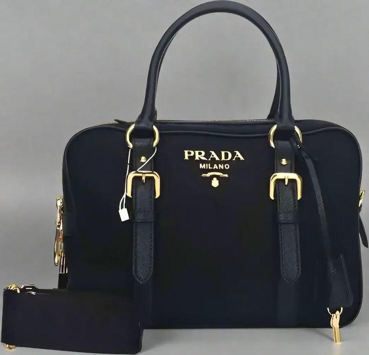 PRADA black Logo Nylon Top Hand Bag