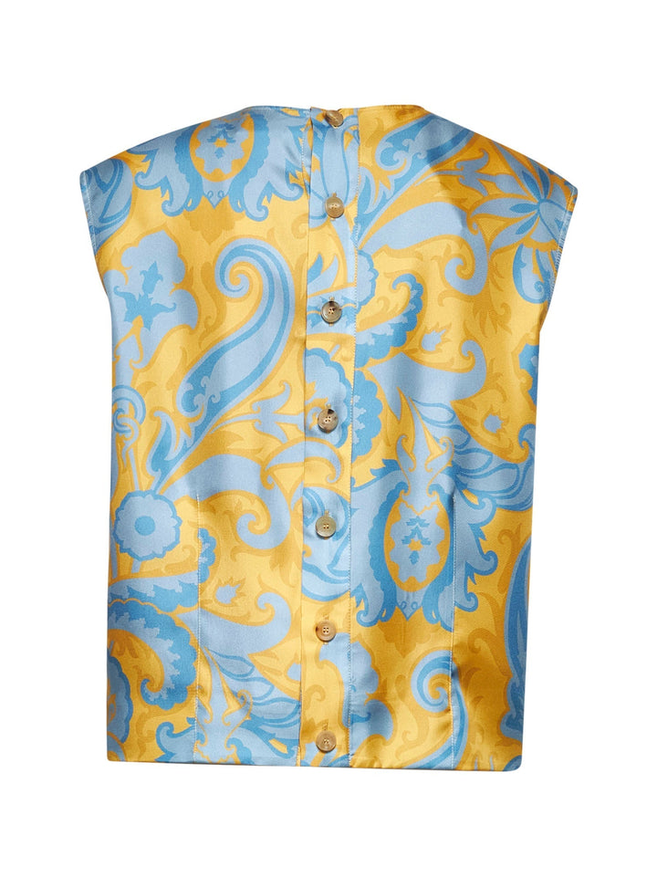 Etro Women Yellow Paisley Print Silk Top