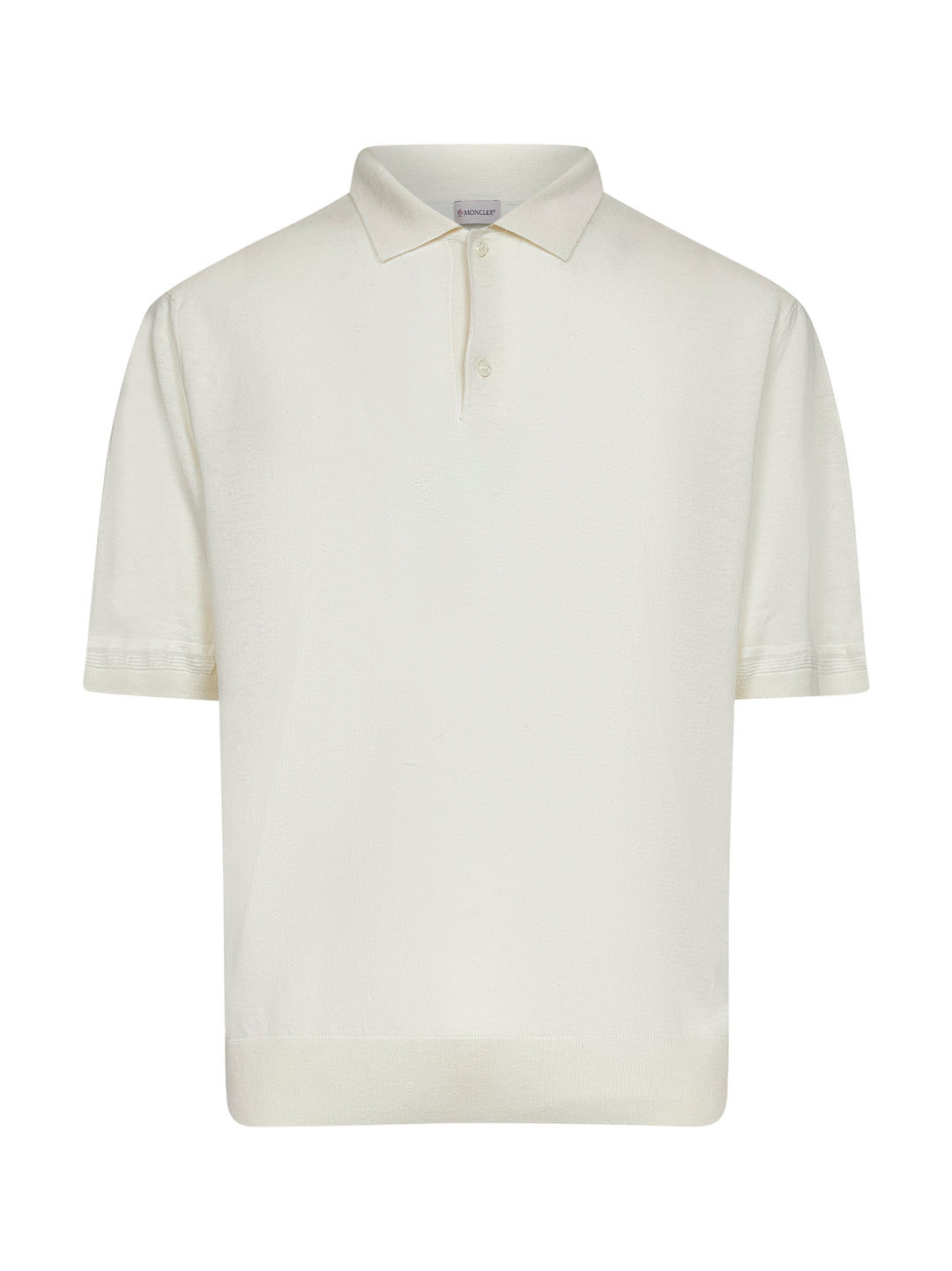 Moncler Men Ivory Silk And Linen Knit Polo Shirt