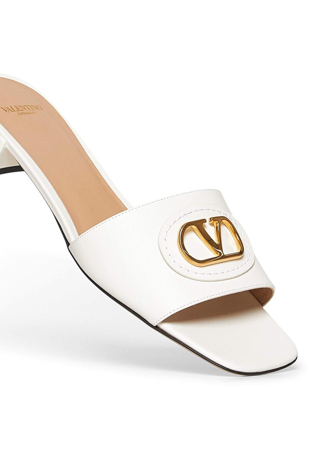 Valentino Garavani Women Ivory Calfskin Vlogo Signature Slide Sandals